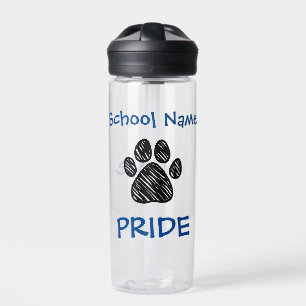 Personalised School Pride Black Paw Print Water Bottle
