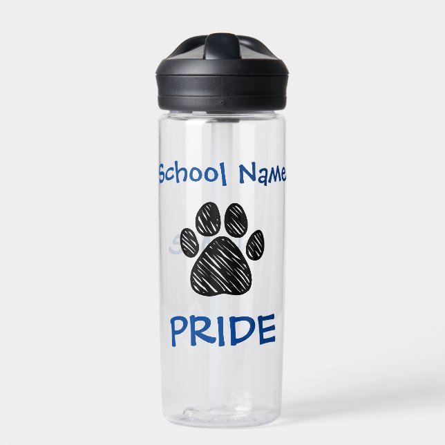 Personalised School Pride Black Paw Print Water Bottle (Front)