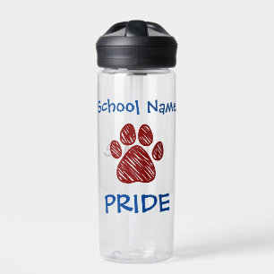 Personalised School Pride Maroon Paw Print Water Bottle