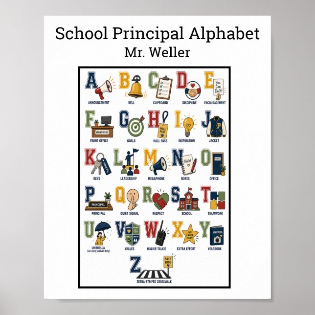 Personalised School Principal ABCs Alphabet Poster (Front)