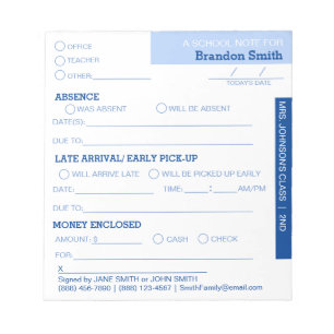 Personalised School Student Parent Notepad