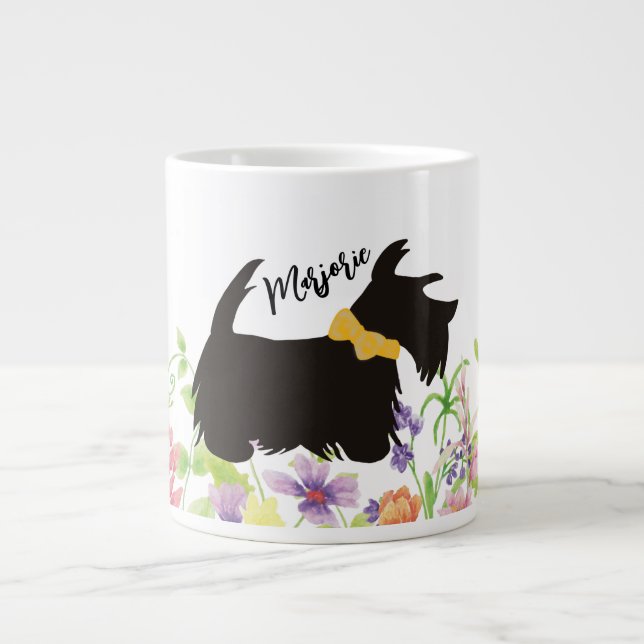 Personalised Scottie dog coffee mug, Garden flower Large Coffee Mug (Front)