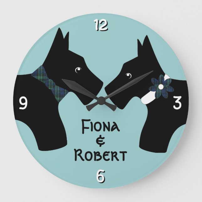 Personalised Scottie Dog Couple Large Clock (Front)