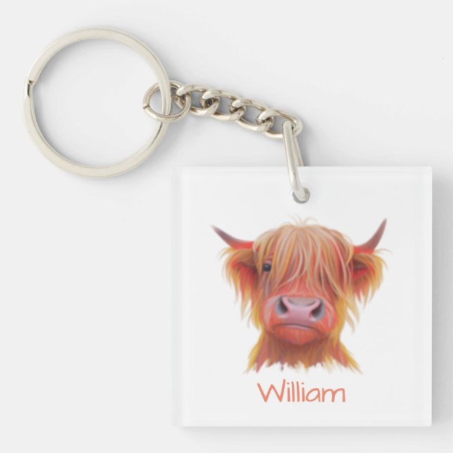 personalised Scottish Highland Hairy Cow Key Ring (Front)