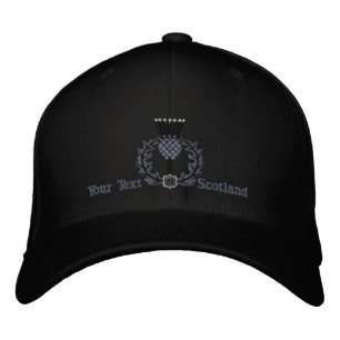 Personalised Scottish Thistle Scotland in Black Embroidered Hat