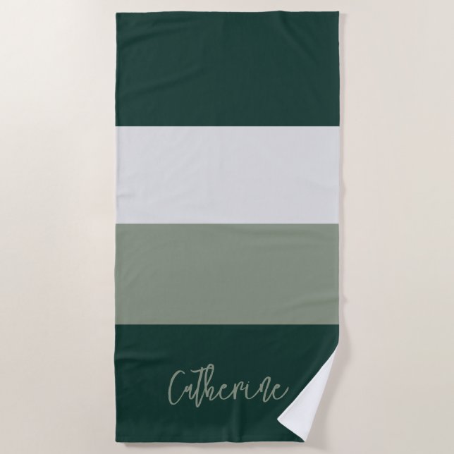 Personalised Script Beach Trip Colour Block Green Towel (Front)