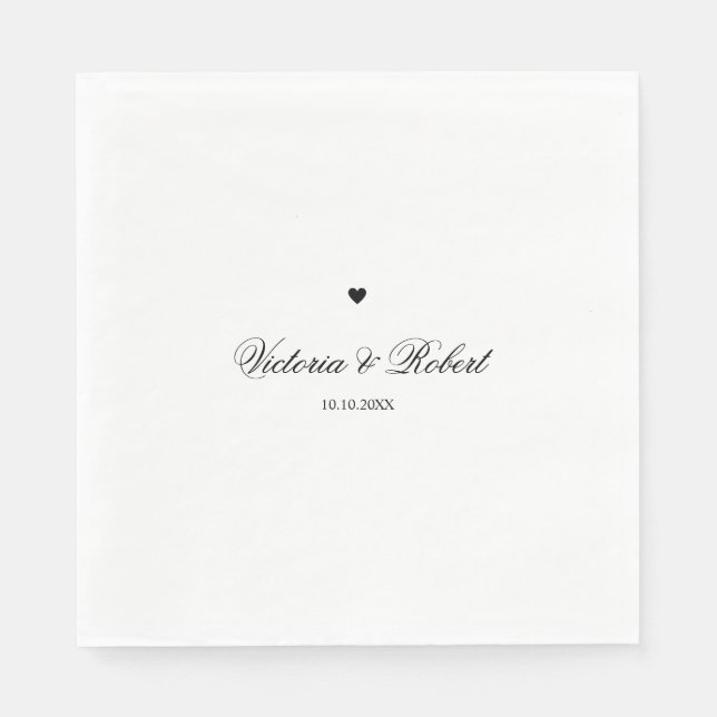 Personalised Script Black and White Heart Napkin (Front)