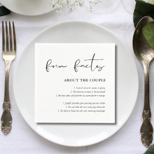 Personalised Script Black White Wedding Fun Facts Napkin