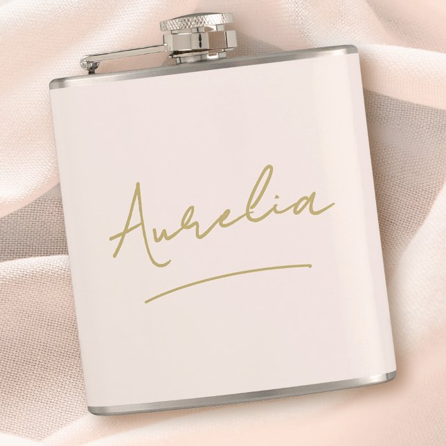 Personalised Script Blush Pink Gold Bachelorette Hip Flask (Creator Uploaded)