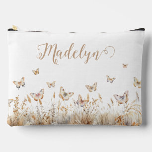 Personalised Script Boho Butterflies Accessory Pouch