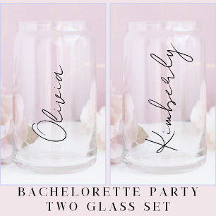 Personalised Script Bridal Bachelorette Party Can Glass