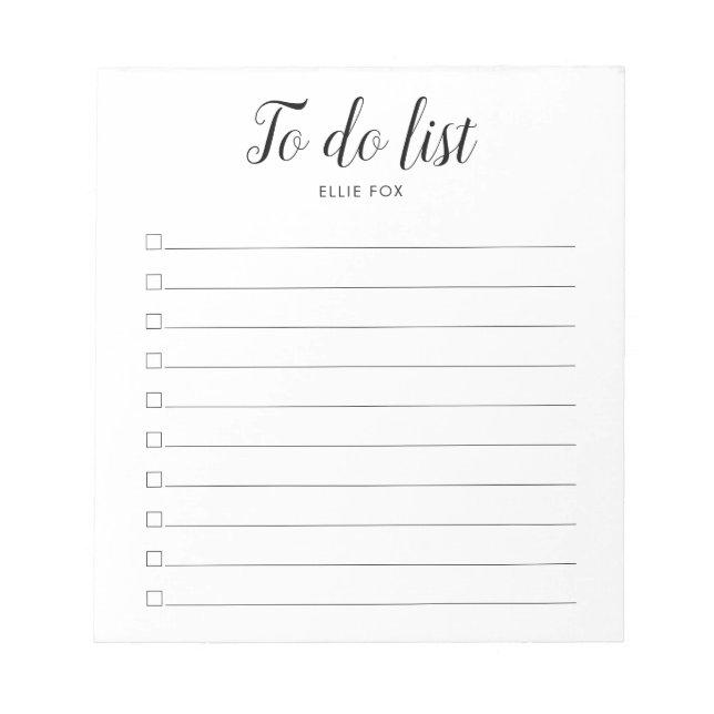 Personalised Script Checkbox To-Do List Notepad (Front)