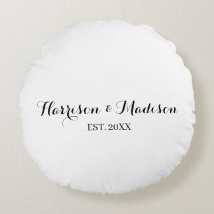 Personalised script couple name date Wedding Round Cushion