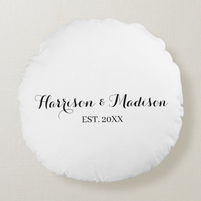 Personalised script couple name date Wedding Round Cushion (Front)