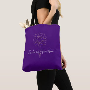 Personalised Script Cute Daisy Purple Elegant Tote Bag
