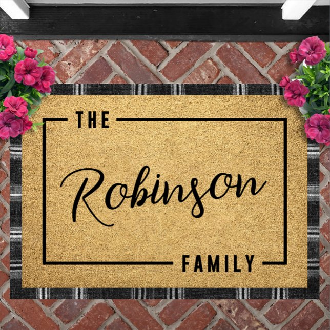 Personalised Script Family Name Doormat Custom (Minimalist Script Family Name Doormat Personalized Custom Border Welcome Mat Housewarming Gift)