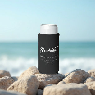 Personalised Script Graduation Party Black & White Seltzer Can Cooler