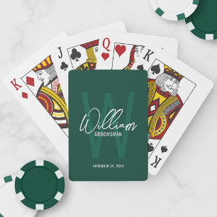 Personalised Script Groomsmen Monogram&Name Playing Cards