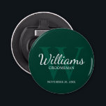 Personalised Script Groomsmen Name&Monogram Bottle Opener<br><div class="desc">Add a personal touch to your wedding with personalised groomsmen bottle opener. This bottle opener features personalised groomsman's name in white classic script font style with wedding details in white classic serif font style and monogram in light emerald green classic serif font style as background, on emerald green background. Also...</div>