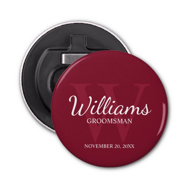 Personalised Script Groomsmen Name&Monogram Bottle Opener (Front)