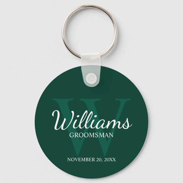 Personalised Script Groomsmen name&Monogram Key Ring (Front)