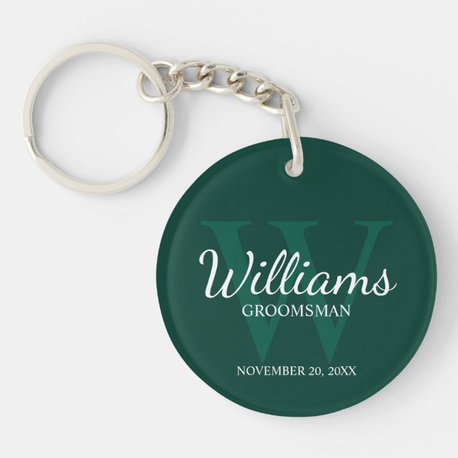 Personalised Script Groomsmen name&Monogram  Key Ring (Front)
