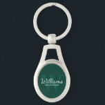 Personalised Script Groomsmen Name&Monogram Key Ring<br><div class="desc">Add a personal touch to your wedding with personalised groomsmen keychain. This keychain features personalised groomsman's name in white classic script font style with wedding details in white classic serif font style and monogram in light emerald green classic serif font style as background, on emerald green background. Also perfect for...</div>