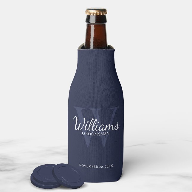 Personalised Script Groomsmen's name and Monogram  Bottle Cooler (Creator Uploaded)