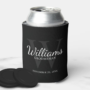 Personalised Script Groomsmen's name and Monogram  Can Cooler