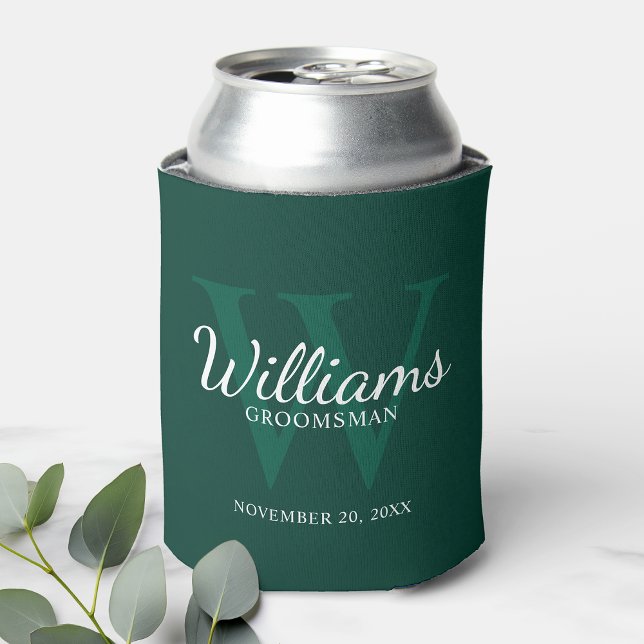 Personalised Script Groomsmen's name and Monogram  Can Cooler (Creator Uploaded)