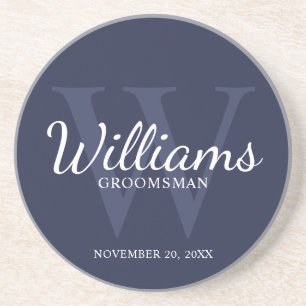 Personalised Script Groomsmen's name and Monogram Coaster