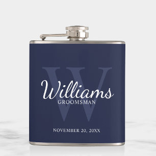 Personalised Script Groomsmen's name and Monogram  Hip Flask
