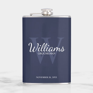 Personalised Script Groomsmen's name and Monogram Hip Flask