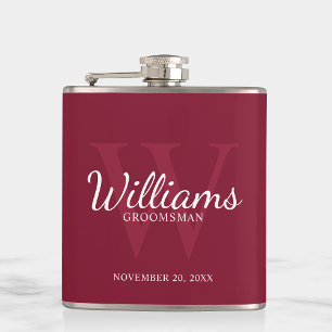Personalised Script Groomsmen's name and Monogram  Hip Flask