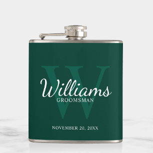 Personalised Script Groomsmen's name and Monogram  Hip Flask
