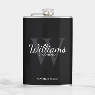 Personalised Script Groomsmen's name and Monogram Hip Flask
