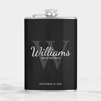 Personalised Script Groomsmen's name and Monogram Hip Flask