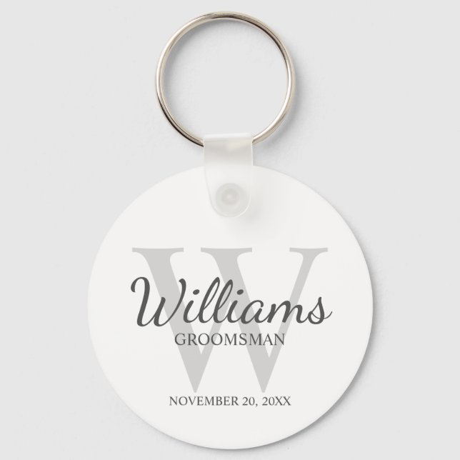 Personalised Script Groomsmen's name and Monogram  Key Ring (Front)