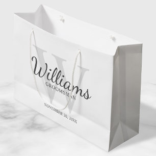 Personalised Script Groomsmen's name and Monogram Large Gift Bag