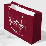 Personalised Script Groomsmen's name and Monogram  Large Gift Bag<br><div class="desc">Add a personal touch to your wedding with personalised groomsmen gift bag. This gift bag features personalised groomsman's name in white classic script font style with wedding details in white classic serif font style and monogram in light burgundy red classic serif font style as background, on burgundy red background. Also...</div>