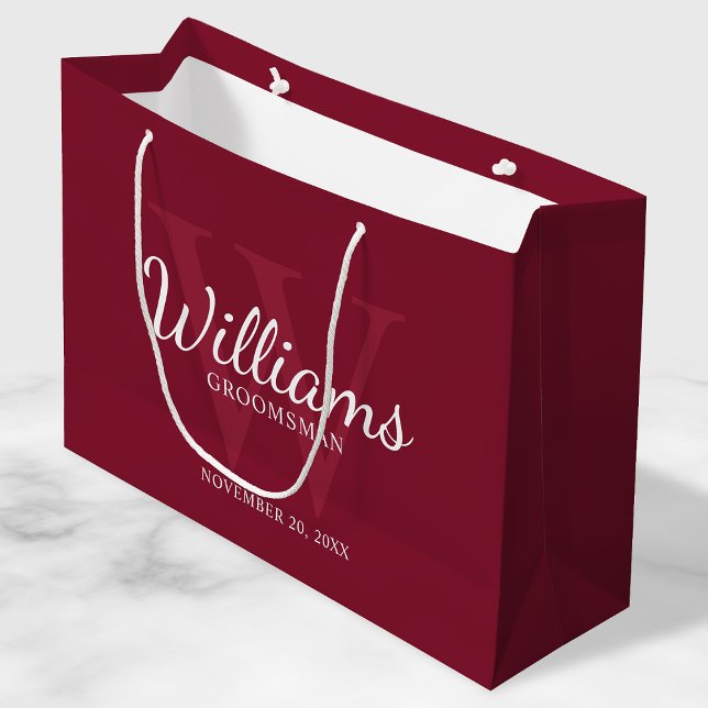 Personalised Script Groomsmen's name and Monogram  Large Gift Bag (Creator Uploaded)