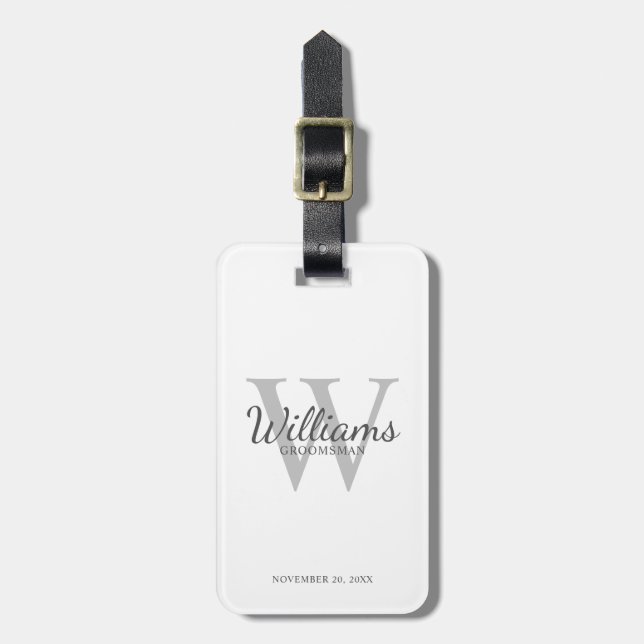 Personalised Script Groomsmen's name and Monogram  Luggage Tag (Front Vertical)