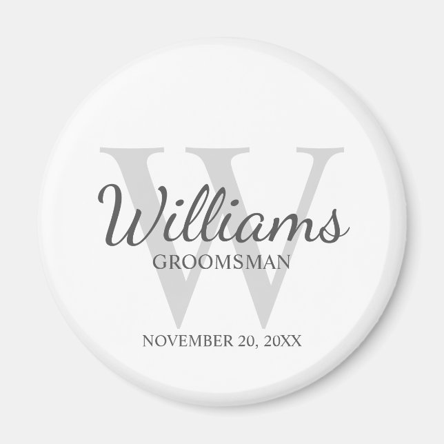 Personalised Script Groomsmen's name and Monogram  Magnet (Front)