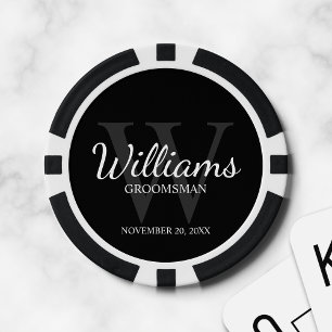 Personalised Script Groomsmen's name and Monogram Poker Chips