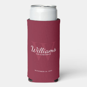 Personalised Script Groomsmen's name and Monogram Seltzer Can Cooler