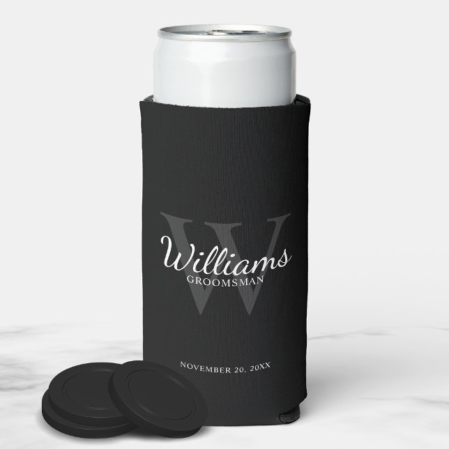 Personalised Script Groomsmen's name and Monogram  Seltzer Can Cooler (Creator Uploaded)