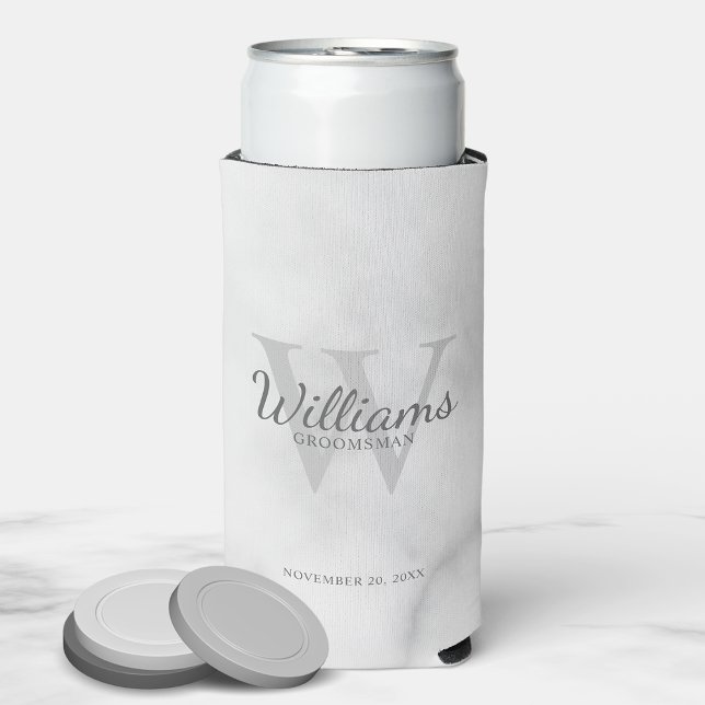Personalised Script Groomsmen's name and Monogram Seltzer Can Cooler (Creator Uploaded)
