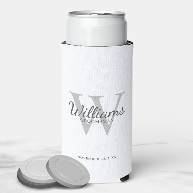 Personalised Script Groomsmen's name and Monogram  Seltzer Can Cooler (Creator Uploaded)
