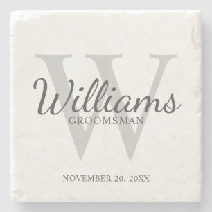 Personalised Script Groomsmen's name and Monogram Stone Coaster