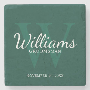 Personalised Script Groomsmen's name and Monogram  Stone Coaster